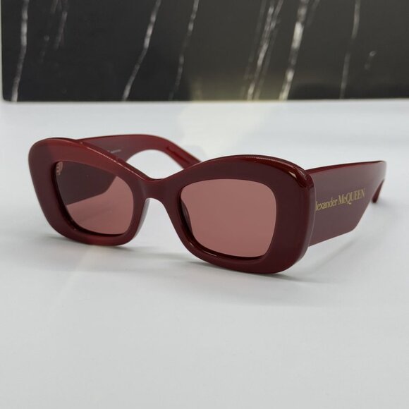 NEW AM0434S 006 ALEXANDER MCQUEEN BURGUNDY CAT EYE WOMEN SUNGLASSES - Picture 8 of 11